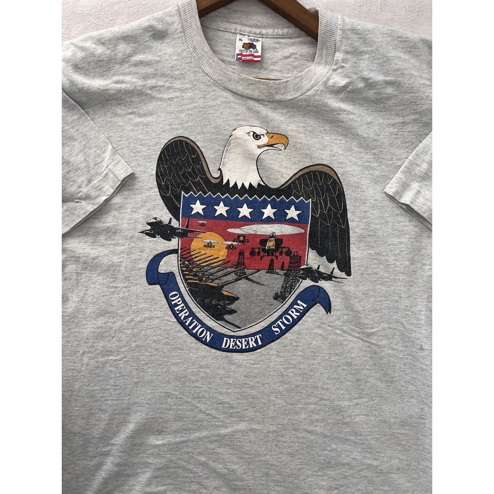 Vintage Operation Desert‎ Storm T Shirt Eagle Shield Size XL Single Stitch Gray
